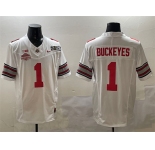 Men's Ohio State Buckeyes #1 Buckeyes White 2025 CFP Final With National Champions Patch F.U.S.E. Vapor Limited Stitched Football Jersey