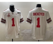 Men's Ohio State Buckeyes #1 Buckeyes White 2025 CFP Final With National Champions Patch F.U.S.E. Vapor Limited Stitched Football Jersey