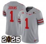 Men's Ohio State Buckeyes #1 Quinshon Judkins Grey 2025 CFP Final Patch F.U.S.E. Vapor Limited Stitched Football Jersey