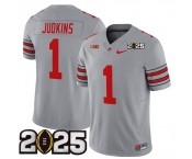 Men's Ohio State Buckeyes #1 Quinshon Judkins Grey 2025 CFP Final Patch F.U.S.E. Vapor Limited Stitched Football Jersey
