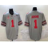 Men's Ohio State Buckeyes #1 Quinshon Judkins Grey 2025 CFP Final With National Champions Patch F.U.S.E. Vapor Limited Stitched Football Jersey