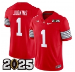 Men's Ohio State Buckeyes #1 Quinshon Judkins Red 2025 CFP Final Patch F.U.S.E. Vapor Limited Stitched Football Jersey