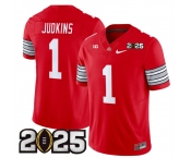 Men's Ohio State Buckeyes #1 Quinshon Judkins Red 2025 CFP Final Patch F.U.S.E. Vapor Limited Stitched Football Jersey