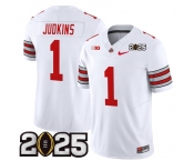 Men's Ohio State Buckeyes #1 Quinshon Judkins White 2025 CFP Final Patch F.U.S.E. Vapor Limited Stitched Football Jersey