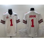 Men's Ohio State Buckeyes #1 Quinshon Judkins White 2025 CFP Final With National Champions Patch F.U.S.E. Vapor Limited Stitched Football Jersey