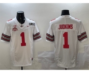 Men's Ohio State Buckeyes #1 Quinshon Judkins White 2025 CFP Final With National Champions Patch F.U.S.E. Vapor Limited Stitched Football Jersey