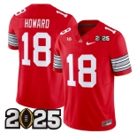 Men's Ohio State Buckeyes #18 Will Howard Red 2025 CFP Final Patch F.U.S.E. Vapor Limited Stitched Football Jersey