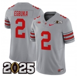 Men's Ohio State Buckeyes #2 Emeka Egbuka Grey 2025 CFP Final Patch F.U.S.E. Vapor Limited Stitched Football Jersey