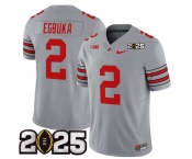 Men's Ohio State Buckeyes #2 Emeka Egbuka Grey 2025 CFP Final Patch F.U.S.E. Vapor Limited Stitched Football Jersey