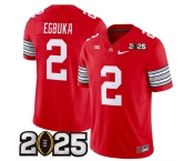 Men's Ohio State Buckeyes #2 Emeka Egbuka Red 2025 CFP Final Patch F.U.S.E. Vapor Limited Stitched Football Jersey