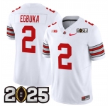 Men's Ohio State Buckeyes #2 Emeka Egbuka White 2025 CFP Final Patch F.U.S.E. Vapor Limited Stitched Football Jersey