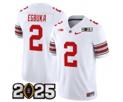 Men's Ohio State Buckeyes #2 Emeka Egbuka White 2025 CFP Final Patch F.U.S.E. Vapor Limited Stitched Football Jersey
