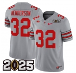 Men's Ohio State Buckeyes #32 TreVeyon Henderson Grey 2025 CFP Final Patch F.U.S.E. Vapor Limited Stitched Football Jersey