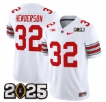Men's Ohio State Buckeyes #32 TreVeyon Henderson White 2025 CFP Final Patch F.U.S.E. Vapor Limited Stitched Football Jersey