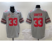Men's Ohio State Buckeyes #33 Jack Sawyer Grey 2025 CFP Final With National Champions Patch F.U.S.E. Vapor Limited Stitched Football Jersey