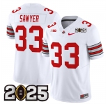 Men's Ohio State Buckeyes #33 Jack Sawyer White 2025 CFP Final Patch F.U.S.E. Vapor Limited Stitched Football Jersey