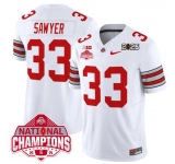Men's Ohio State Buckeyes #33 Jack Sawyer White 2025 CFP Final With National Champions Patch F.U.S.E. Vapor Limited Stitched Football Jersey