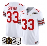 Men's Ohio State Buckeyes #33 Jack Sawyer White Gold 2025 CFP Final Patch F.U.S.E. Vapor Limited Stitched Football Jersey