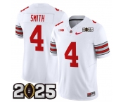Men's Ohio State Buckeyes #4 Jeremiah Smith White 2025 CFP Final Patch F.U.S.E. Vapor Limited Stitched Football Jersey