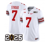 Men's Ohio State Buckeyes #7 C.J. Stroud White 2025 CFP Final Patch F.U.S.E. Vapor Limited Stitched Football Jersey