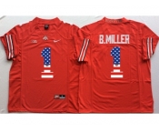 Ohio State Buckeyes #1 B.Miller Red USA Flag College Football Jersey