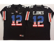 Ohio State Buckeyes #12 C.Jones Black USA Flag College Football Jersey