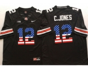Ohio State Buckeyes #12 C.Jones Black USA Flag College Jersey