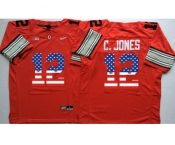 Ohio State Buckeyes #12 C.Jones Red USA Flag College Jersey
