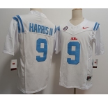 Men's Ole Miss Rebels #9 Tre Harris III White FUSE College Stitched Jersey