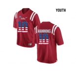 2016 US Flag Fashion Youth Ole Miss Rebels Eli Manning #10 College Alumni Football Limited Jersey - Red