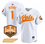 Men's Tennessee Volunteers #1 Christian Moore White 2024 Champions Vapor Limited Stitched Jersey