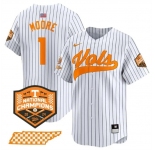 Men's Tennessee Volunteers #1 Christian Moore White Pinstripe 2024 Champions Vapor Limited Stitched Jersey