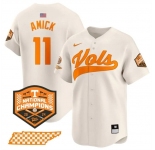 Men's Tennessee Volunteers #11 Billy Amick Cream 2024 Champions Vapor Limited Stitched Jersey