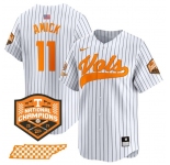 Men's Tennessee Volunteers #11 Billy Amick White Pinstripe 2024 Champions Vapor Limited Stitched Jersey