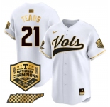 Men's Tennessee Volunteers #21 Kavares Tears White Gold 2024 Champions Vapor Limited Stitched Jersey
