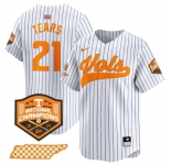 Men's Tennessee Volunteers #21 Kavares Tears White Pinstripe 2024 Champions Vapor Limited Stitched Jersey