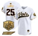 Men's Tennessee Volunteers #25 Blake Burke White Gold 2024 Champions Vapor Limited Stitched Jersey