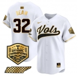 Men's Tennessee Volunteers #32 Drew Beam White Gold 2024 Champions Vapor Limited Stitched Jersey