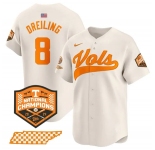 Men's Tennessee Volunteers #8 Dylan Dreiling Cream 2024 Champions Vapor Limited Baseball Stitched Jersey