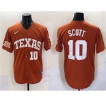 Men's Texas Longhorns #10 Mia Scott Orange 2025 Softball National Champions & SEC Patch Stitched Jersey