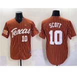 Men's Texas Longhorns #10 Mia Scott Orange Pinstripe 2025 Softball National Champions & SEC Patch Stitched Jersey