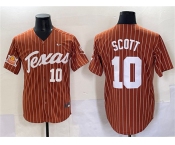 Men's Texas Longhorns #10 Mia Scott Orange Pinstripe 2025 Softball National Champions & SEC Patch Stitched Jersey