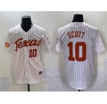 Men's Texas Longhorns #10 Mia Scott White Pinstripe 2025 Softball National Champions & SEC Patch Stitched Jersey