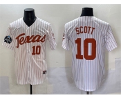 Men's Texas Longhorns #10 Mia Scott White Pinstripe 2025 World Series & SEC Patch Stitched Jersey