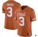 Men's Texas Longhorns #3 Quinn Ewers Orange Stitched Jersey