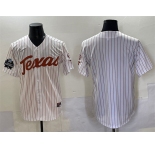 Men's Texas Longhorns Blank White Pinstripe 2025 World Series & SEC Patch Stitched Jersey