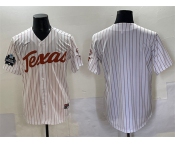 Men's Texas Longhorns Blank White Pinstripe 2025 World Series & SEC Patch Stitched Jersey