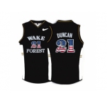 2016 US Flag Fashion Wake Forest Demon Deacons Tim Duncan #21 College Basketball Throwback Jersey - Black