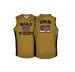 2016 US Flag Fashion Wake Forest Demon Deacons Tim Duncan #21 College Basketball Throwback Jersey - Gold