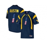 2016 US Flag Fashion West Virginia Mountaineers Tavon Austin #1 College Football Mesh Jersey - Navy Blue
